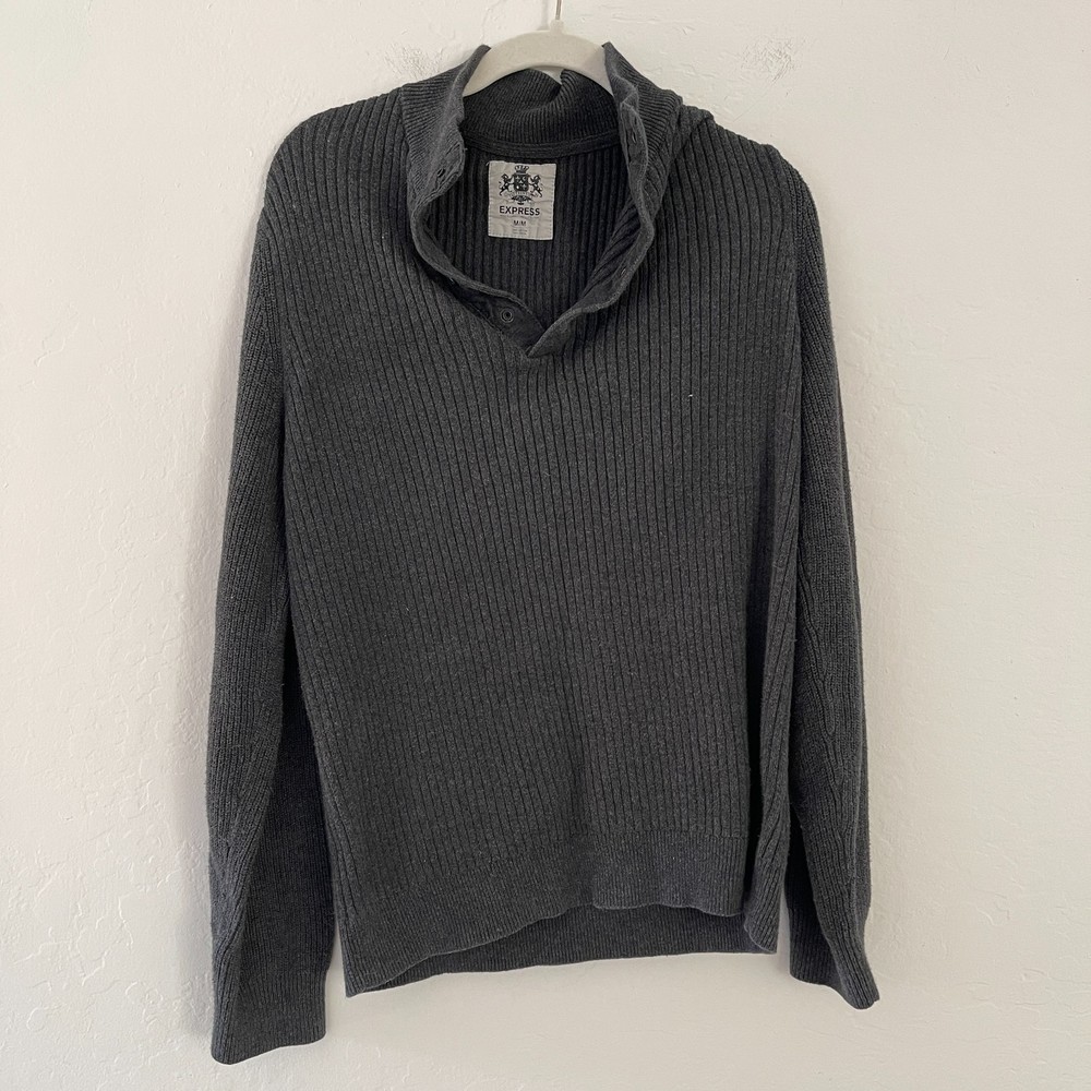 Authentic Express Mens Long Sleeve Snap Neck Sweater